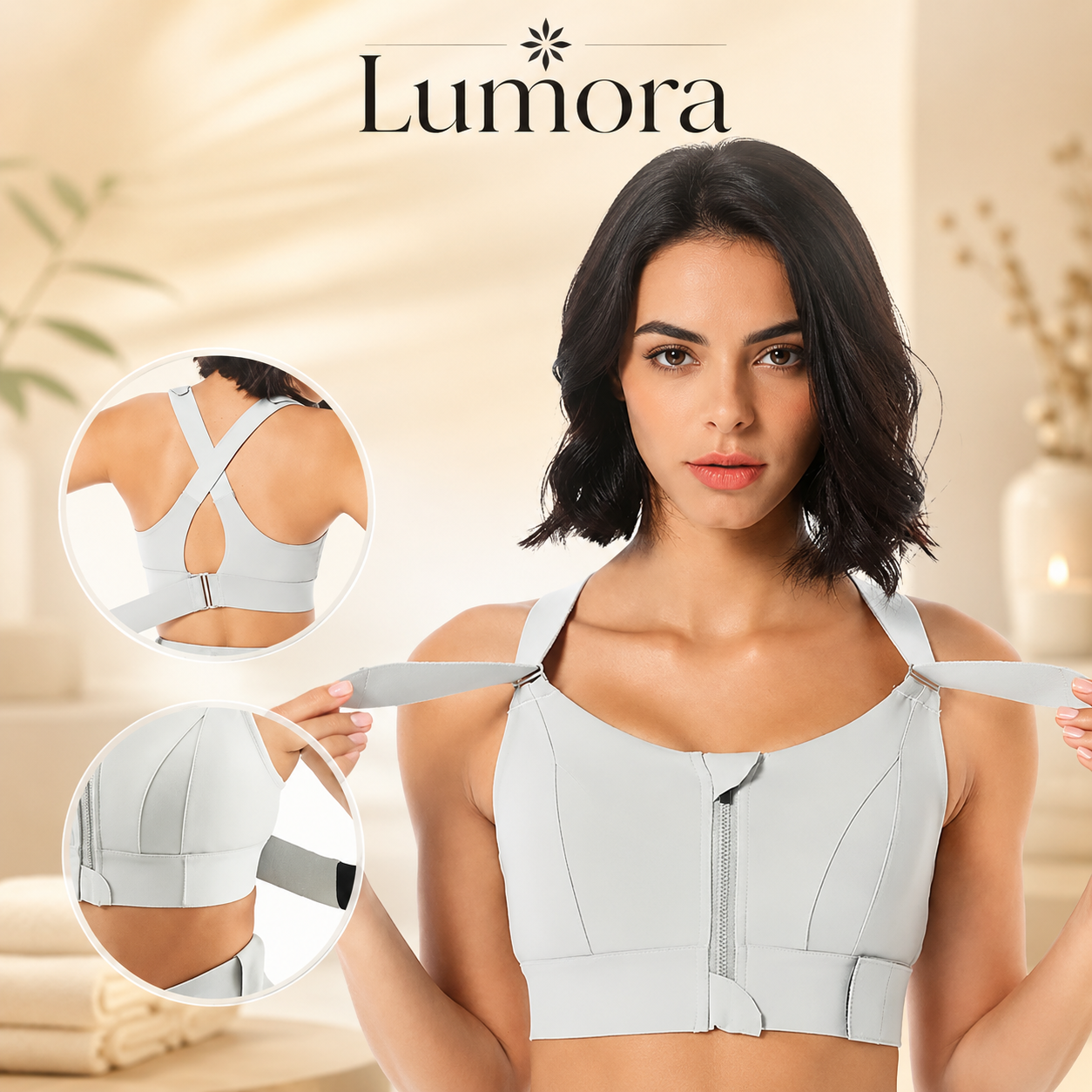Gabriela Sports Bra Lift, Support, Front Zip