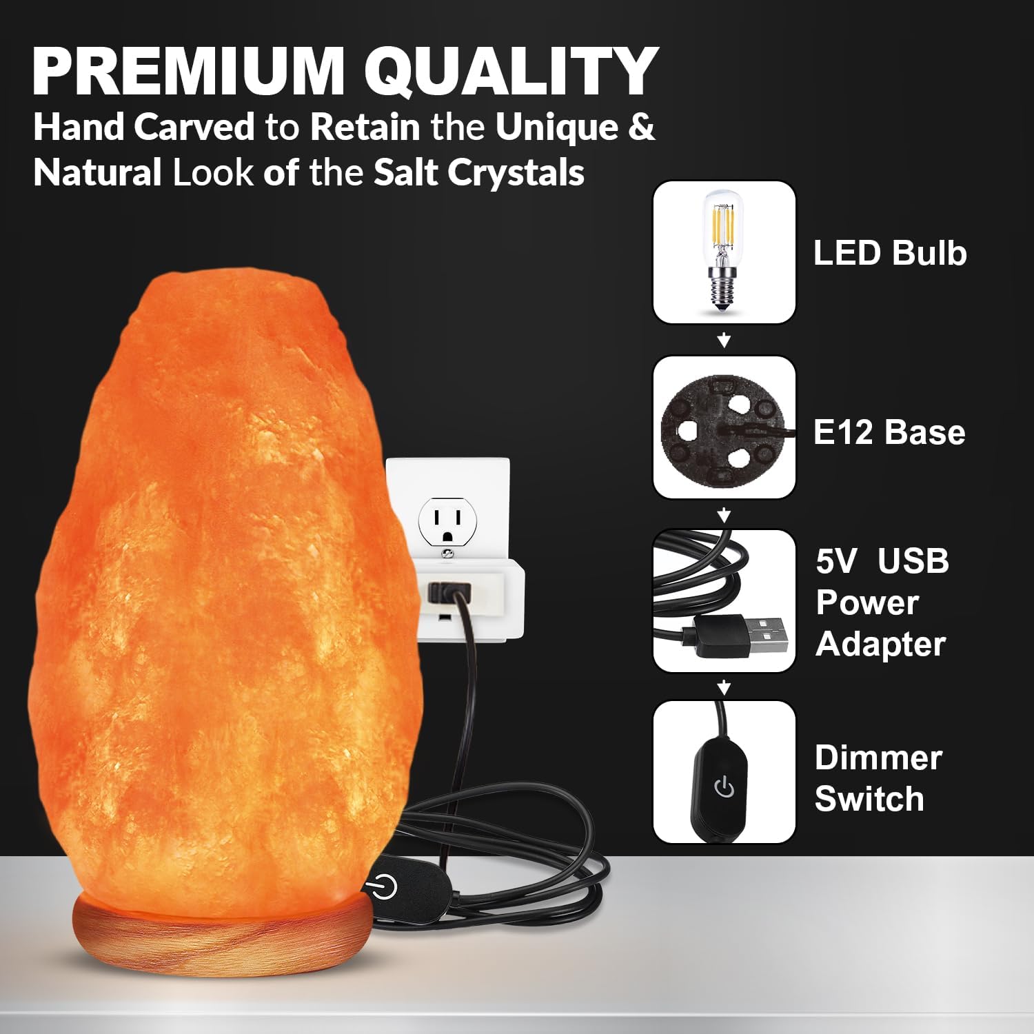 Gwynette Salt Lamp Calm Glow, Better Sleep, Warm Light