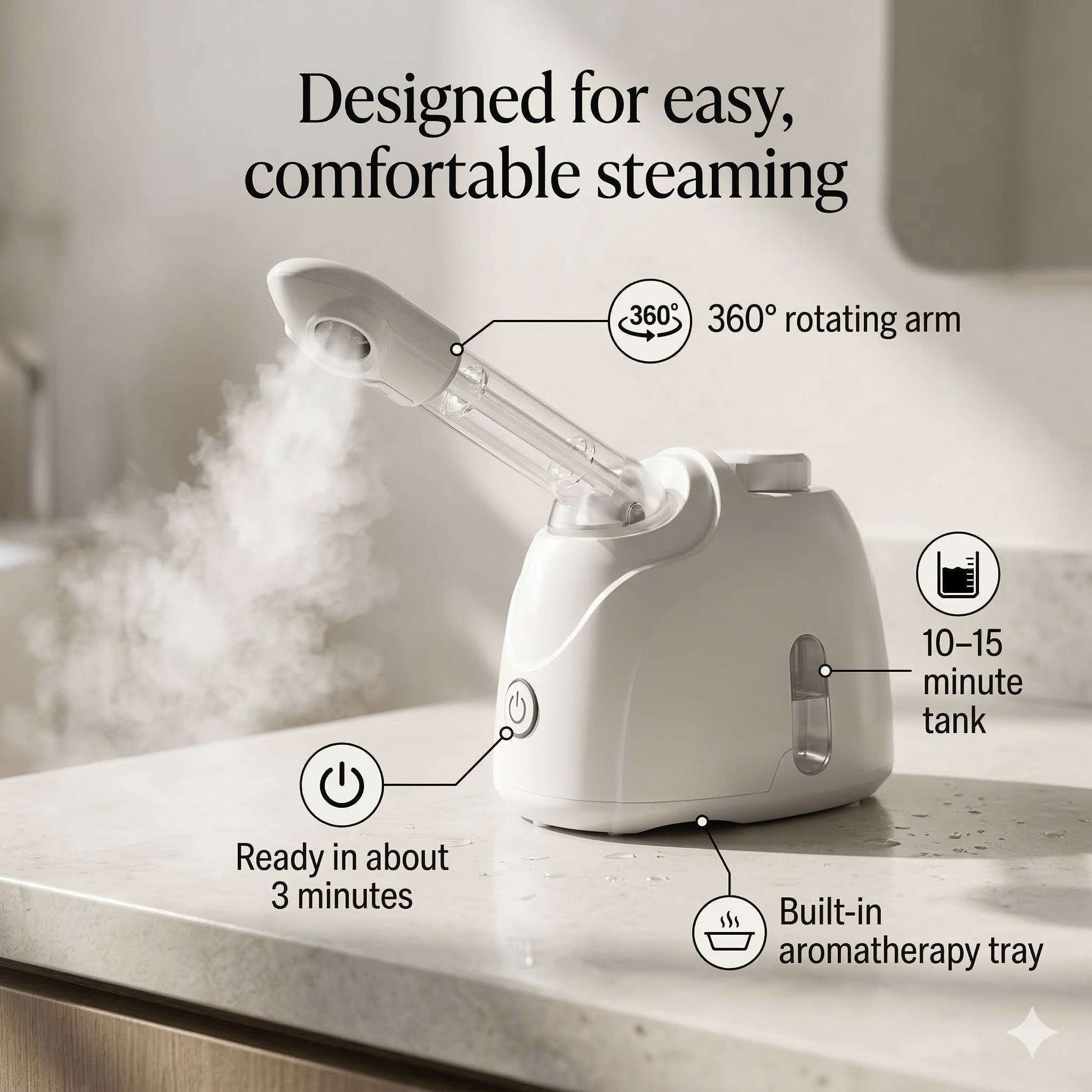 Shermey Facial Steamer Dewy Skin, Warm Mist, 360 Arm