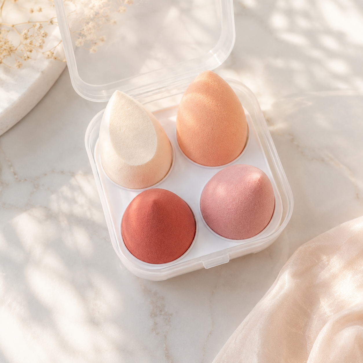 Hanasha Makeup Sponge Set Smooth Blend, Soft Finish, 4pc