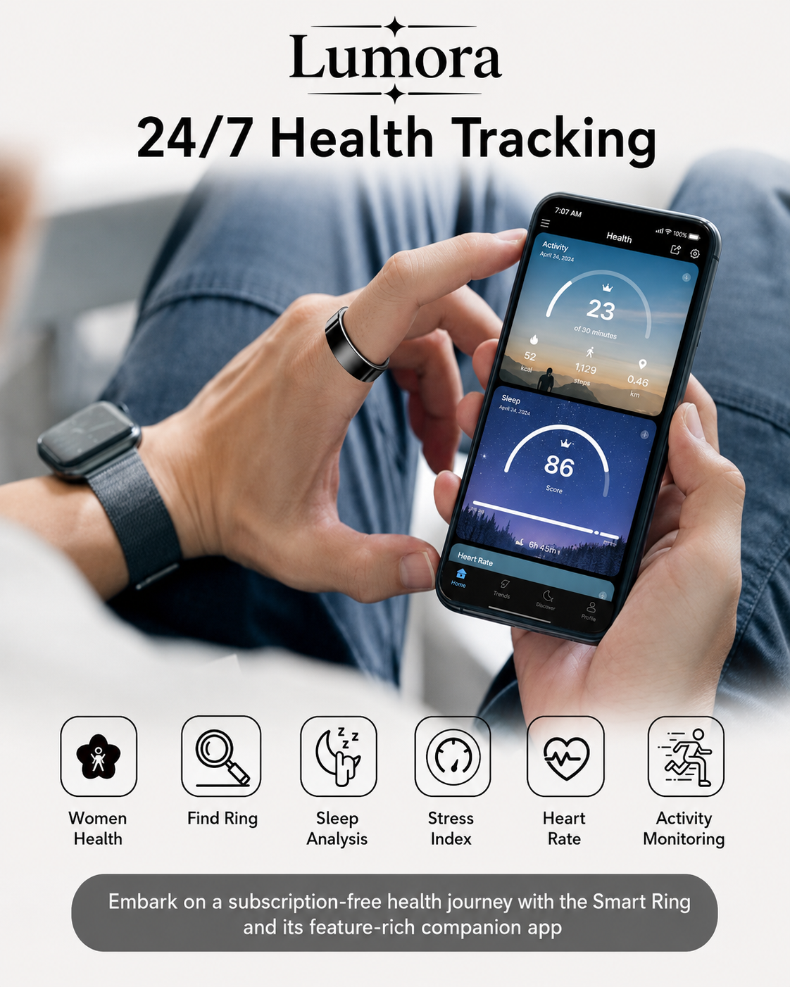 Kristine Smart Ring Wellness Tracking, Sleep Insight, Gesture Control
