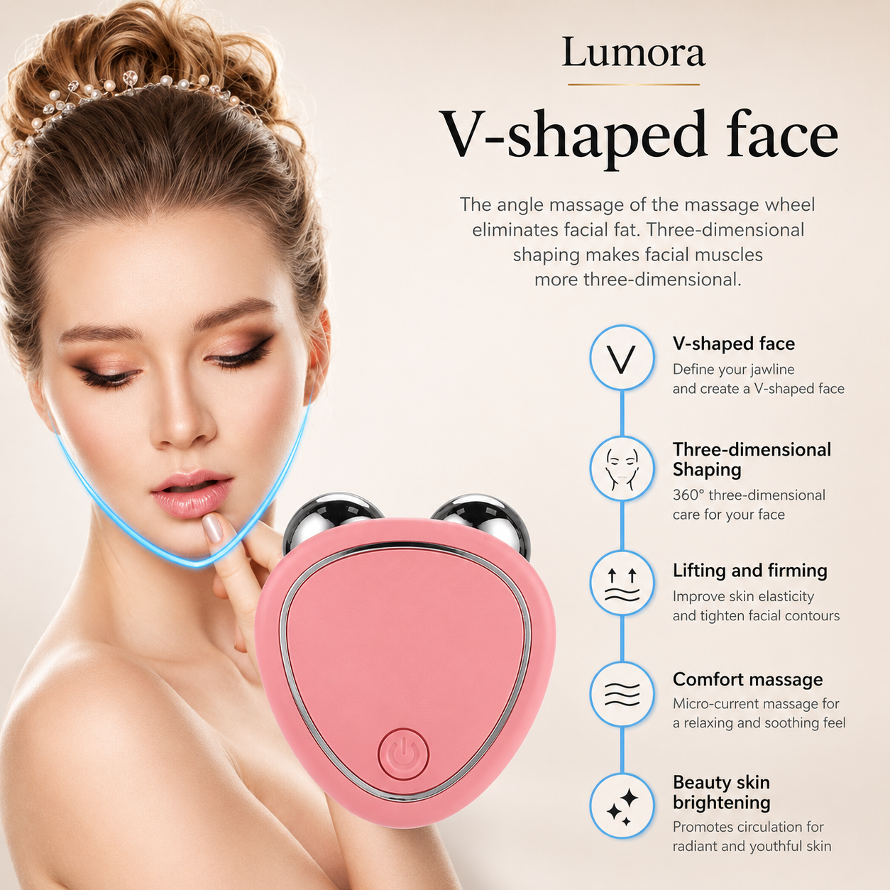 Feliza Microcurrent Face Roller Lifted Look, Sculpted Glow, Compact