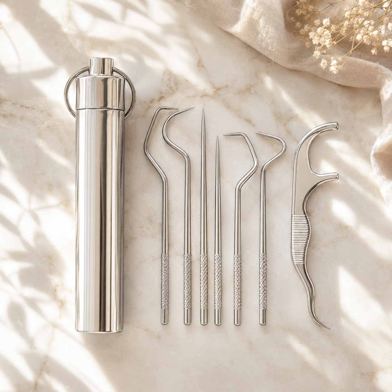 Barbara Reusable Dental Picks Fresh Smile, Travel Case, Floss