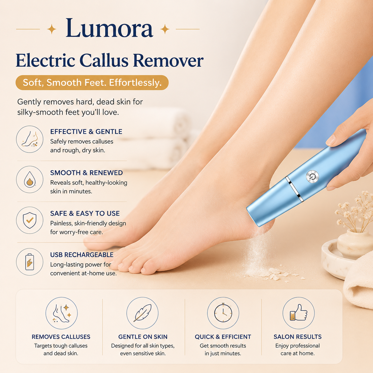 Chloe Electric Foot File Smooth Heels, Easy Care, Rechargeable