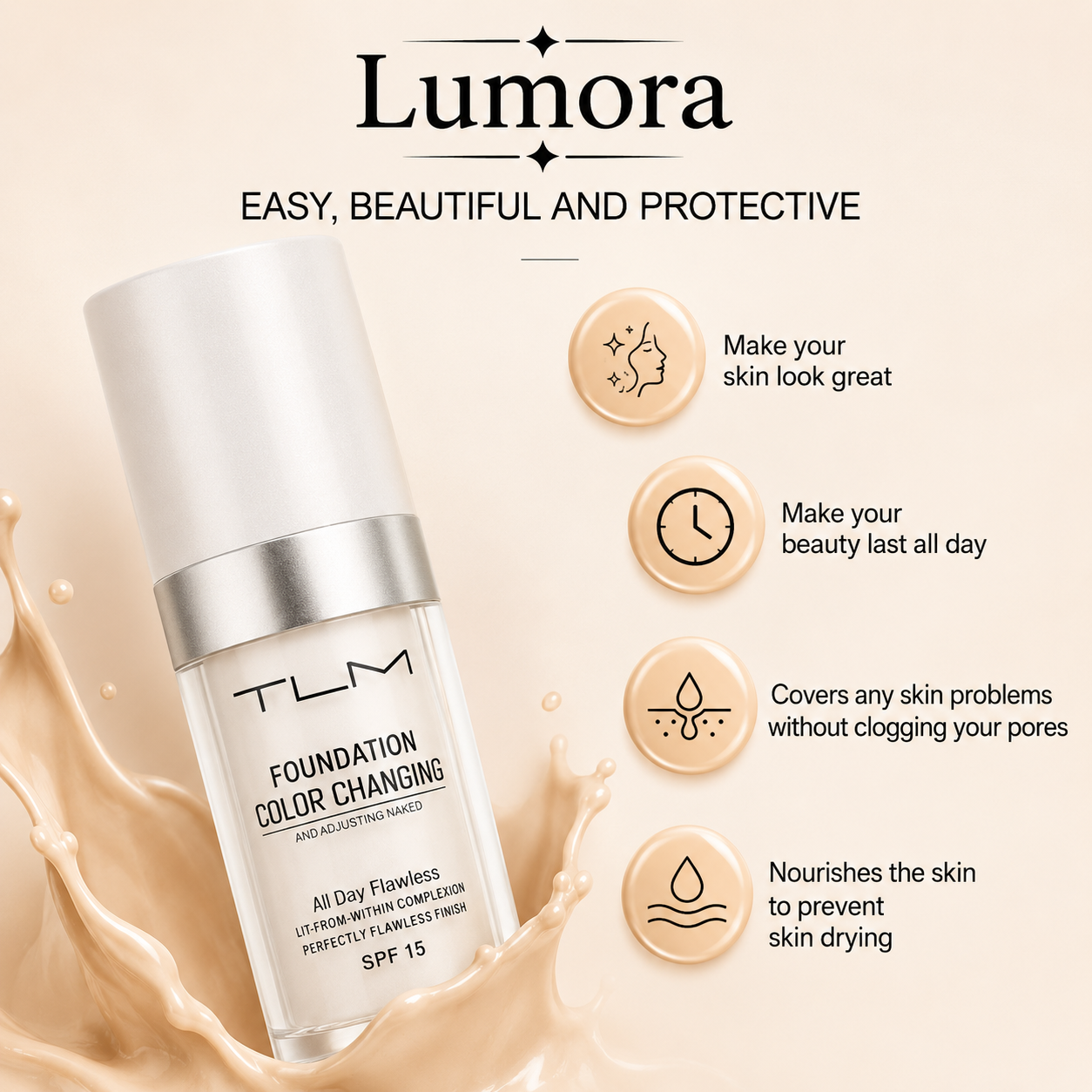 Samantha Tone-Adapting Foundation Smooths, Hydrates, SPF15