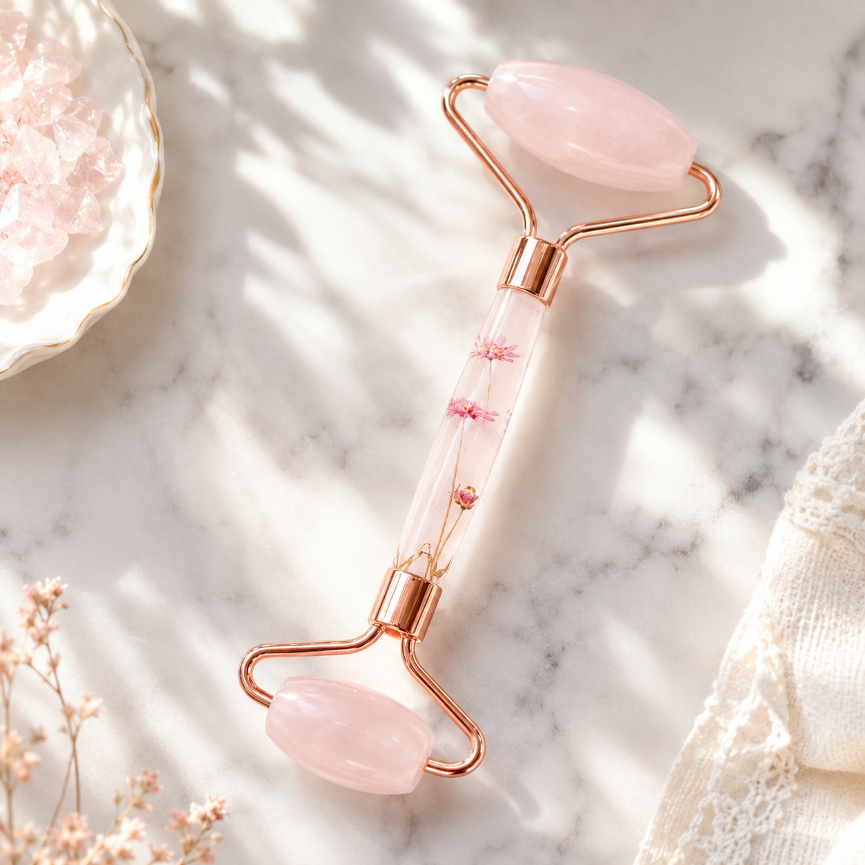 Arissa Rose Quartz Face Roller Calming Glow Dual End