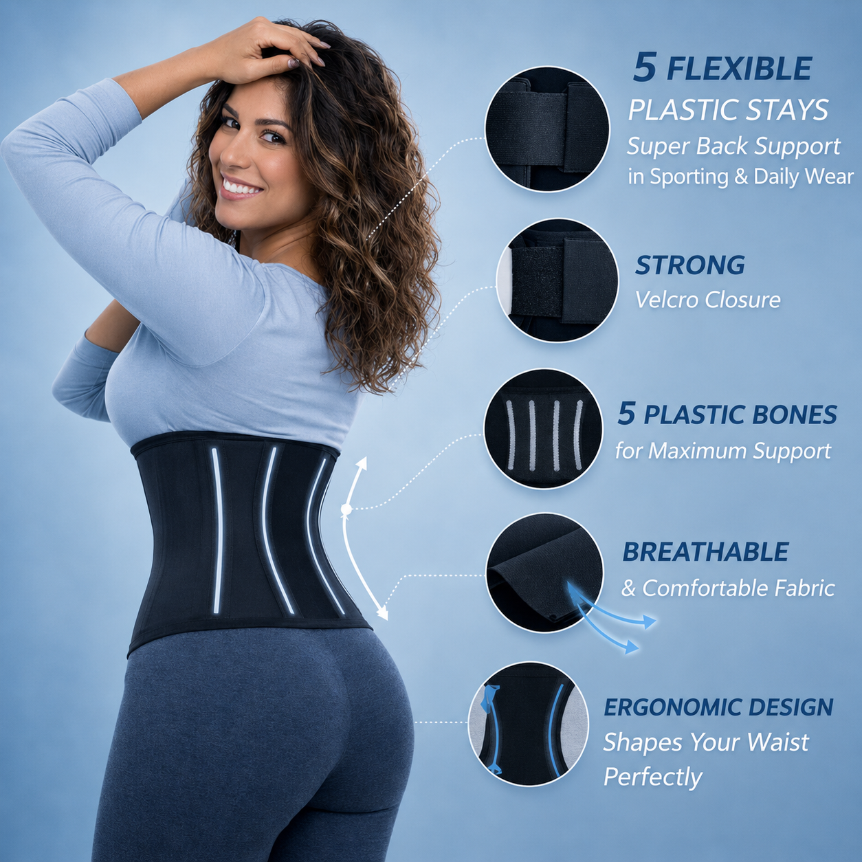France Waist Trainer Belt Smoothing, Support, 3-Belt Fit