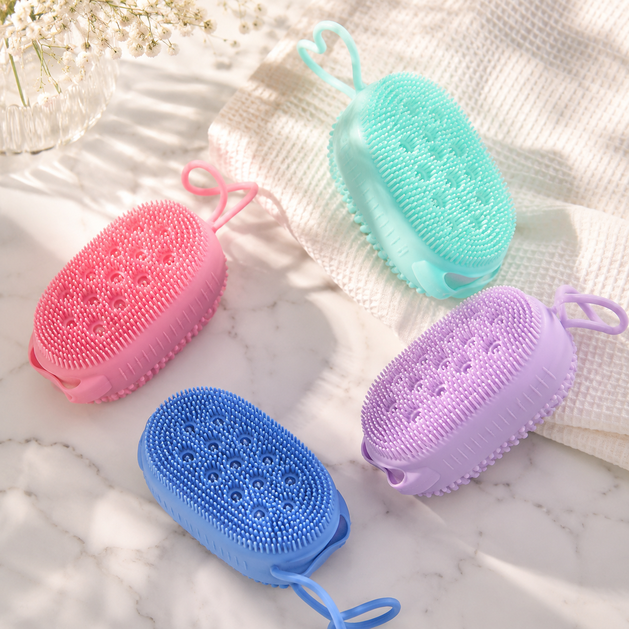 Maryah Silicone Body Scrubber Smooth Skin, Soft Lather, Dispenser