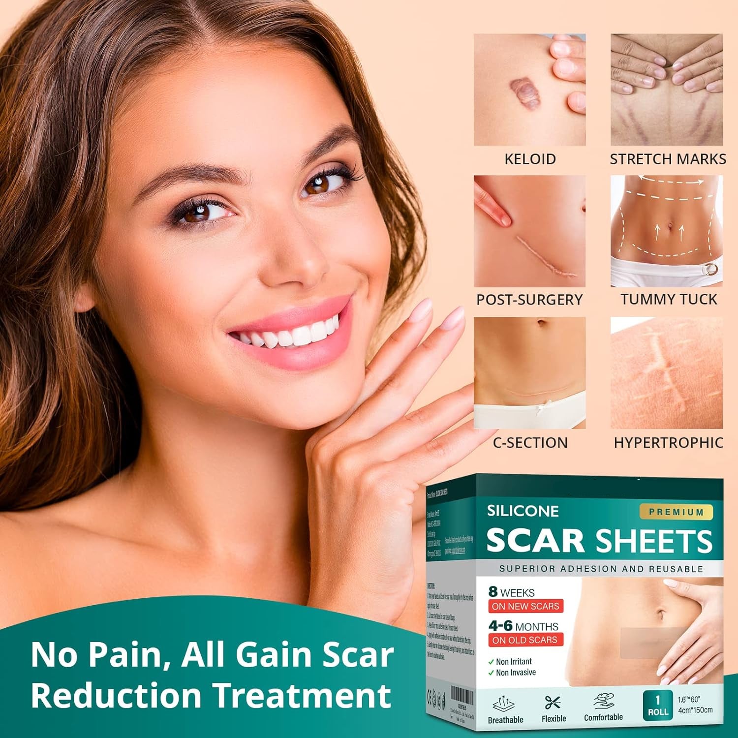 Sheena Silicone Scar Sheets Softens Flattens Reusable Roll