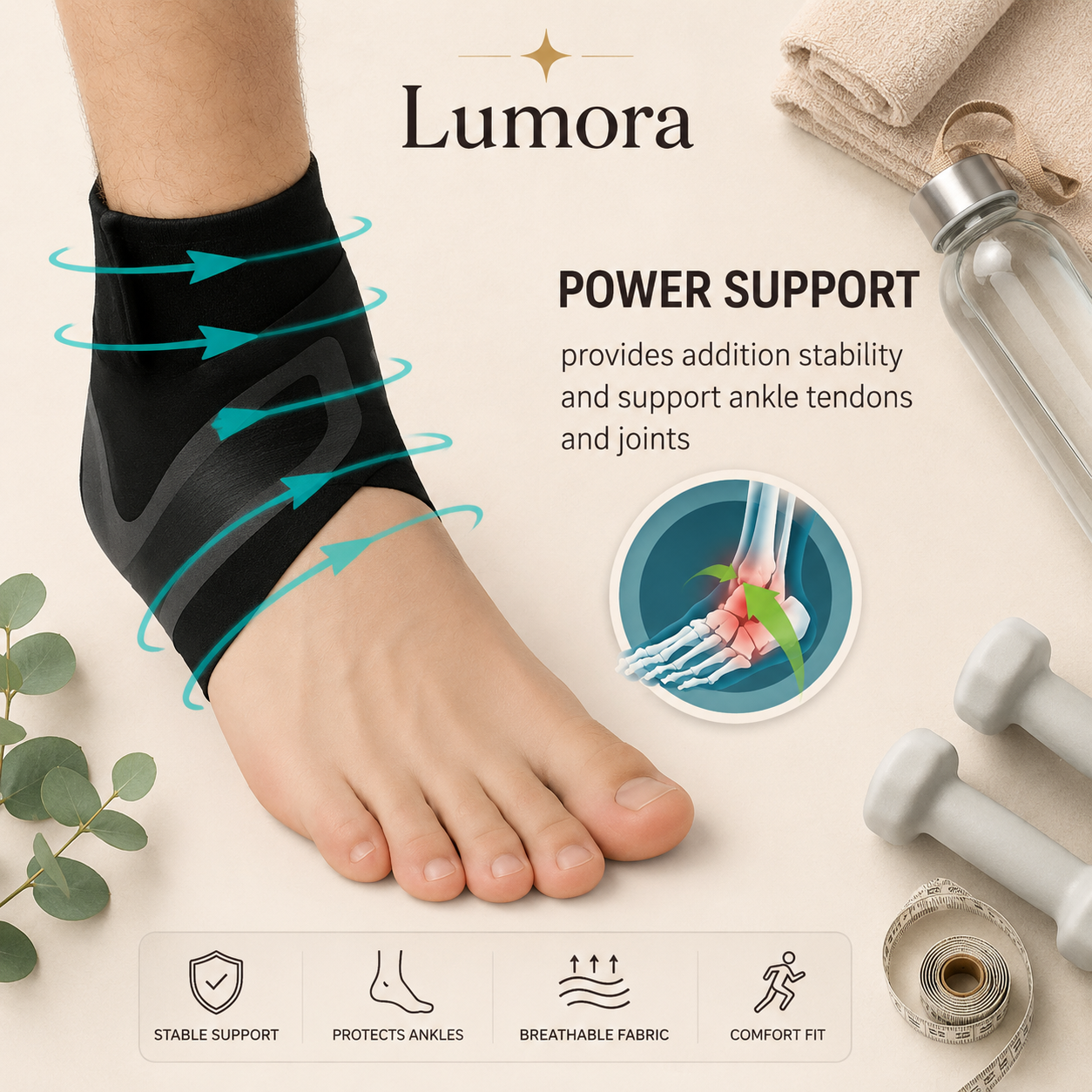 Tory Ankle Compression Sleeve Soothe Strain, Steady Support, Wrap Fit